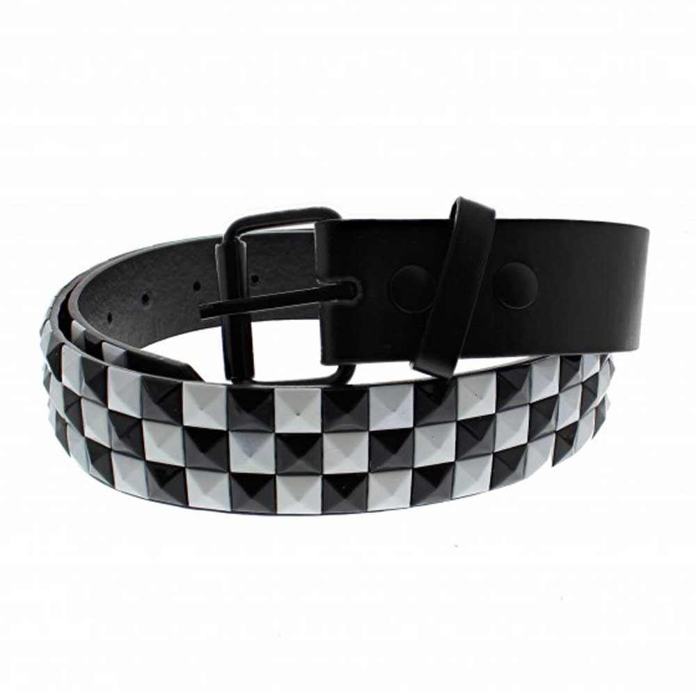 Zac's Alter Ego - Chessboard 3-row pyramid studs Riem - Zwart/Wit